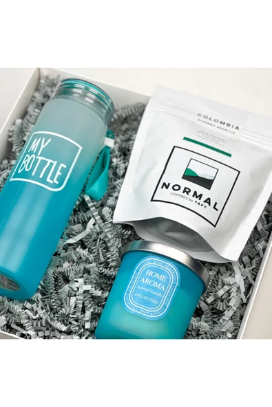 Dörtel Tedarik Mavi cam Termos, Kokulu Mum ve Filtre Kahve Anneler Günü, Öğretmenler Günü, Yılbaşı Hediyesi - Resim 2