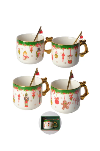 Tohana Yılbaşı Kutulu Altın Kaşıklı Porselen Kupa Kardan Adam 350 ml Yeni Yıl Hediyesi - Resim 7