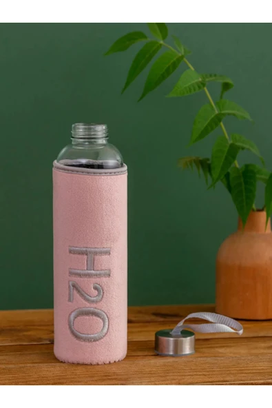 Dörtel Tedarik H2O Kadife Kılıflı Cam Matara 600 ML - Renk Seçenekli - Resim 3