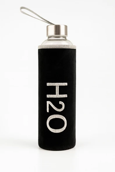 Tohana Peluş Kılıflı Cam Matara 600 ml Siyah - Resim 3