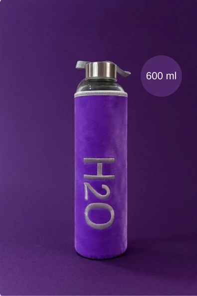 Tohana Peluş Kılıflı Cam Matara 600 ml Lila - Resim 2