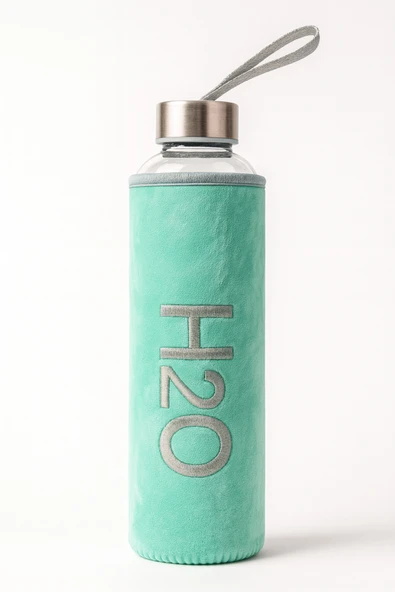 Tohana Peluş Kılıflı Cam Matara 600 ml Mint Yeşili - Resim 3