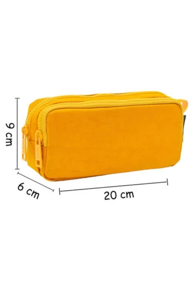 Dörtel Tedarik Krinkıl Kumaş Yıkanabilir Çift Bölmeli Gözlü Kalemlik Kalem Kutusu 01105 - Sarı - Resim 4