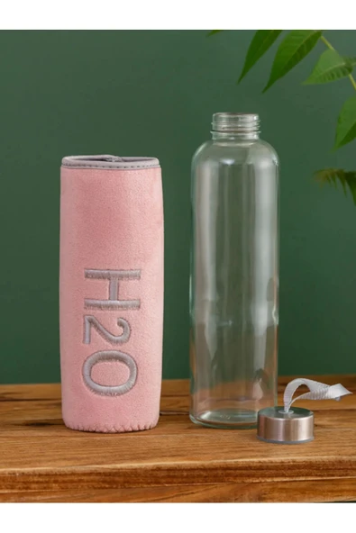 Dörtel Tedarik H2O Kadife Kılıflı Cam Matara 600 ML - Renk Seçenekli - Resim 2