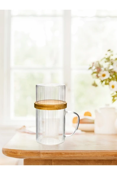 Cambu Bambu Kapaklı Sunum Seti Sunum Fanuslu Cam Kupa 300 ML ürün görseli 1