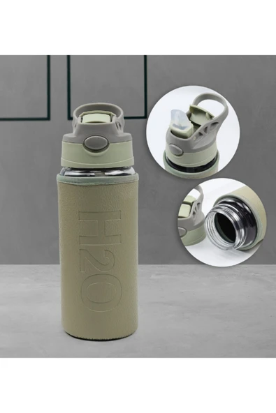 Tohana H2o Deri Kılıflı Pipetli Cam Matara 500 ML - Resim 2