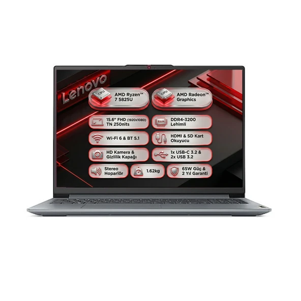 Lenovo IdeaPad Slim 3 15ABR8 AMD Ryzen 7 5825U 8GB 1TB SSD 15.6" FHD Freedos Laptop, Notebook 82XM00U8TX 001 ürün görseli 1