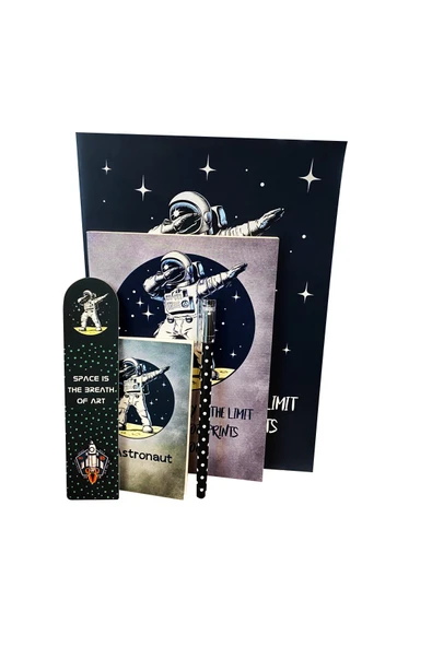 Dörtel Tedarik Stitch Lacivert Kalem Kutu, Astronot Temalı Defter, Not Defteri, Bloknot, Kitap Ayracı - Resim 2