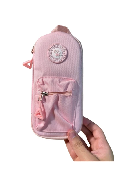 Dörtel Tedarik Elephant 2 Fermuarlı Kumaş Kalem Kutu Pembe Kalem Çantası - Resim 3