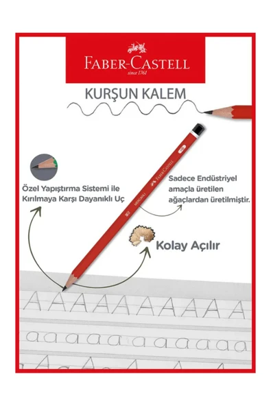 Faber Castel Faber-Castel Kurşun Kalem Mercanlı Köşeli 105 2160000 Kırmızı 12'Li - Resim 2