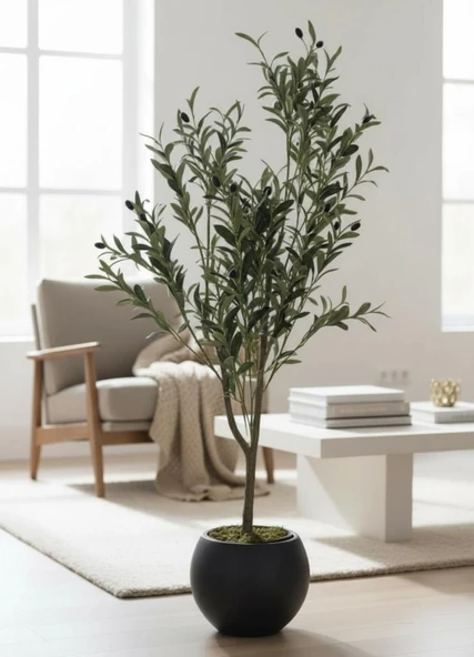 Yapay Zeytin Ağacı Antrasit Küre Saksıda 120cm Doğal Görünümlü Yapay Ağaç ürün görseli 1