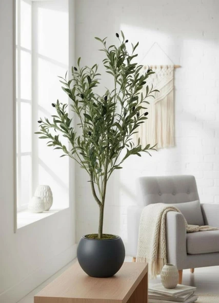 Yapay Zeytin Ağacı Antrasit Küre Saksıda 120cm Doğal Görünümlü Yapay Ağaç - Resim 6