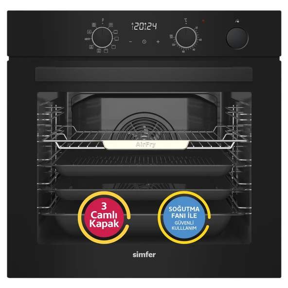 Simfer 11 Fonksiyon Steam Master Siyah 2'li Ankastre Set (8244 Fırın + 3653 Ocak) - Resim 2