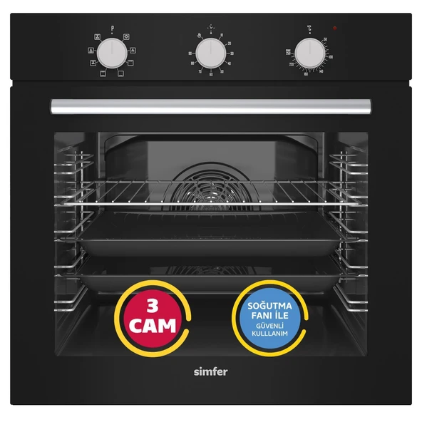 Simfer 9 Fonksiyon Mekanik Siyah Power Turbo 2'li Ankastre Set (8226 Fırın + 3046 Ocak) - Resim 2