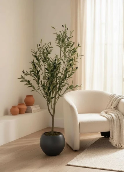 Yapay Zeytin Ağacı Antrasit Küre Saksıda 120cm Doğal Görünümlü Yapay Ağaç - Resim 8