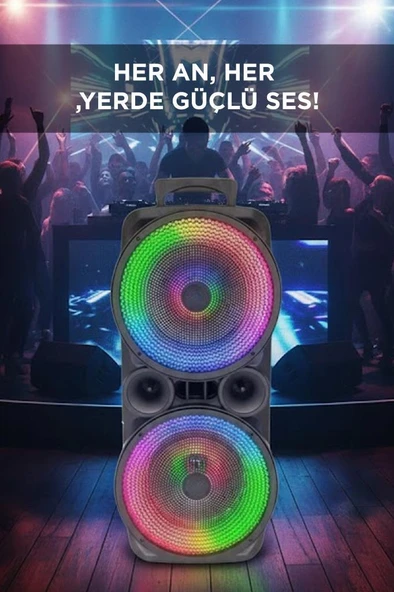 Bluetooth Speaker Kablosuz Hoparlör Led Işıklı 10X2 Watt USB Girişli Şarjlı Hoparlör GTS-1569 Siyah - Resim 3