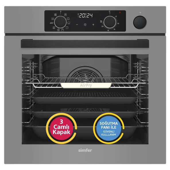 Simfer 11 Fonksiyon Steam Master Gri 2'li Ankastre Set (8246 Fırın + 3656 Ocak) - Resim 2