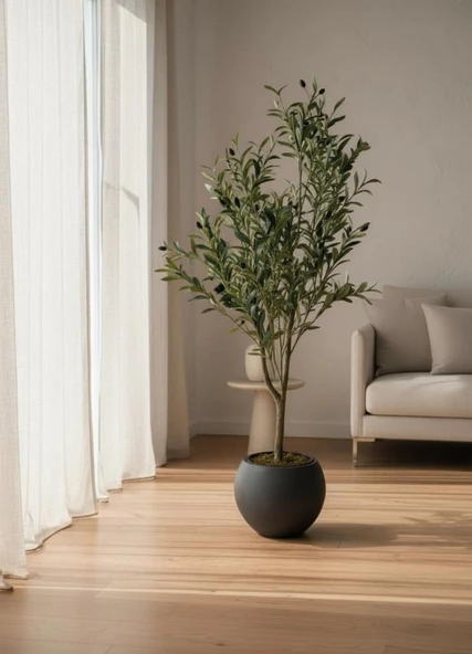 Yapay Zeytin Ağacı Antrasit Küre Saksıda 120cm Doğal Görünümlü Yapay Ağaç - Resim 3