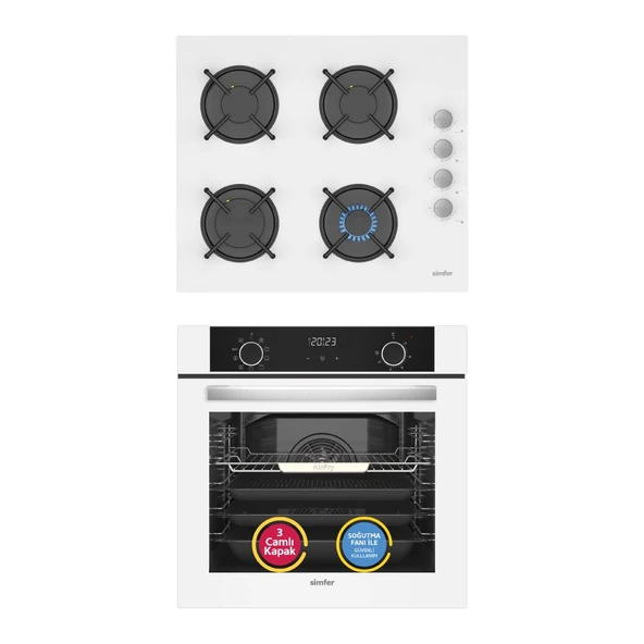 Simfer 10 Fonksiyon Airfry Beyaz 2'li Ankastre Set (8216 Fırın + 3507 Ocak) ürün görseli 1