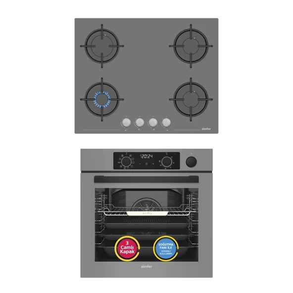Simfer 11 Fonksiyon Steam Master Gri 2'li Ankastre Set (8246 Fırın + 3656 Ocak) ürün görseli 1