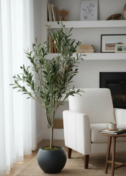 Yapay Zeytin Ağacı Antrasit Küre Saksıda 120cm Doğal Görünümlü Yapay Ağaç - Resim 4