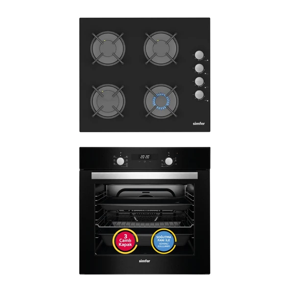 Simfer 8 Fonksiyon Power Turbo Siyah 2'li Ankastre Set (7327 Fırın + 3500 Ocak) ürün görseli 1