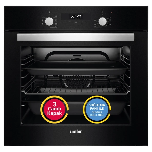 Simfer 8 Fonksiyon Power Turbo Siyah 2'li Ankastre Set (7327 Fırın + 3500 Ocak) - Resim 2