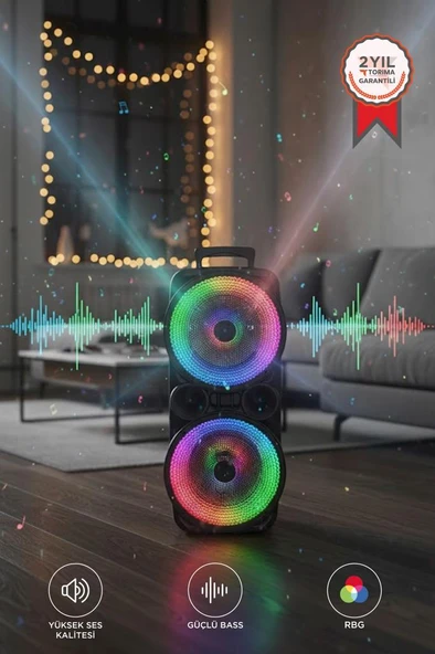 Bluetooth Speaker Kablosuz Hoparlör Led Işıklı 10X2 Watt USB Girişli Şarjlı Hoparlör GTS-1569 Siyah ürün görseli 1