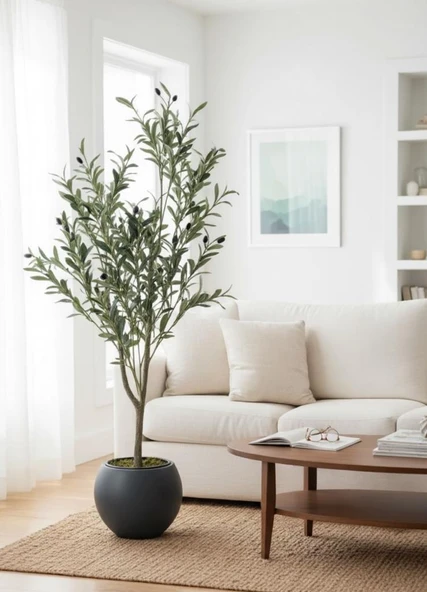 Yapay Zeytin Ağacı Antrasit Küre Saksıda 120cm Doğal Görünümlü Yapay Ağaç - Resim 7