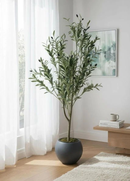 Yapay Zeytin Ağacı Antrasit Küre Saksıda 120cm Doğal Görünümlü Yapay Ağaç - Resim 5