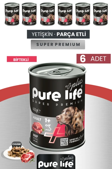 Plus 6'lı Sığır Yetişkin Konserve Chunk Parça Etli Yaş Mama 400 Gr ürün görseli 1