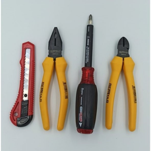 Remtaş 4 Lü Pense Yan Keski Elektrik Kontrol Tornavida ve Maket Bıçağı Seti - 2