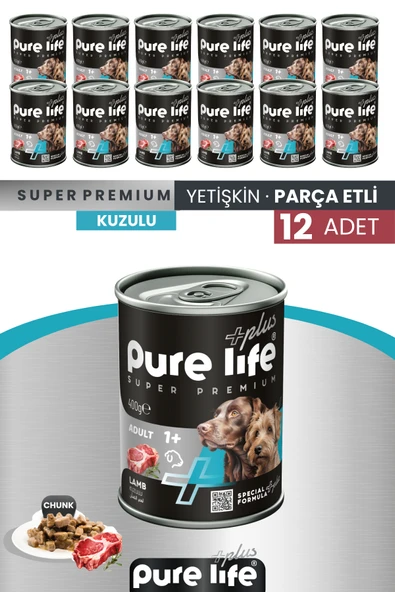 Plus 12'li Sığır Yetişkin Konserve Chunk Parça Etli Yaş Mama 400 Gr ürün görseli 1