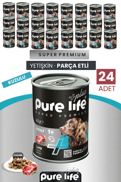 Plus 24'lü Sığır Yetişkin Konserve Chunk Parça Etli Yaş Mama 400 Gr ürün görseli 1