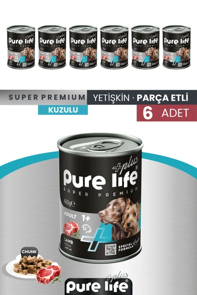 Plus 6'lı Kuzulu Yetişkin Konserve Chunk Parça Etli Yaş Mama 400 Gr ürün görseli 1