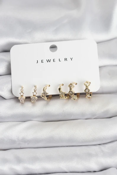 Gold Renk Pirinç Yıldız Modelli Kadın Küpe Seti ürün görseli 1