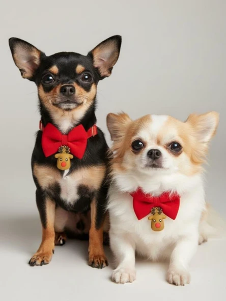 Yılbaşı Geyiği Küçük Irk Köpek Papyon Tasması | Kırmızı Fiyonk Boyun Aksesuarı | Noel Temalı Köpek Süsü - Resim 2