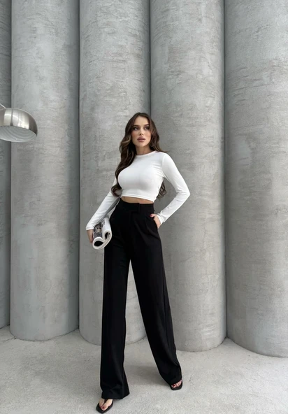 Cırtlı pantolon krep siyah pt - Resim 3