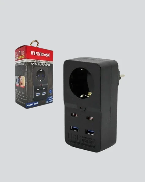 Tip Akım Koruma Prizi 10A 2500W USB Type C Destekli - Resim 3