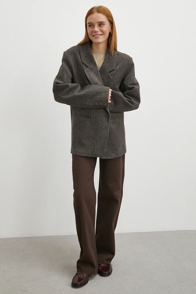 Yüksek Bel Kesik Boru Paça Jean Kahve - Resim 3