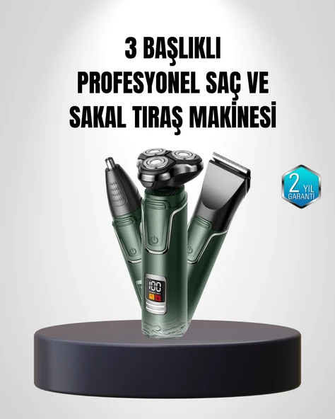 3D Akıllı Kesim Teknolojili Şarjlı Tıraş Seti – 3 Başlıklı, Paslanmaz Çelik Bıçaklı ürün görseli 1