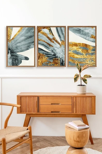 Manzara Üçlü Ahşap Çerçeveli Tablo - Resim 3