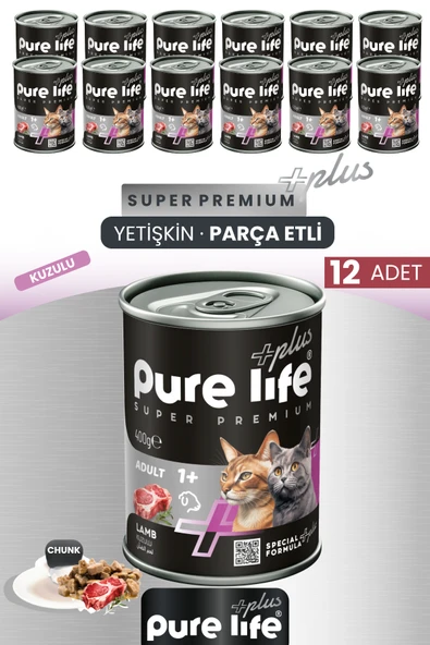 Plus 12'li Kuzulu Yetişkin Kedi Chunk Konserve Parça Etli Yaş Mama 400 Gr ürün görseli 1