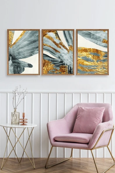 Manzara Üçlü Ahşap Çerçeveli Tablo - Resim 2