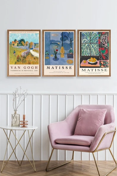 Ünlü Tablolar Üçlü Ahşap Çerçeveli Tablo - Resim 2