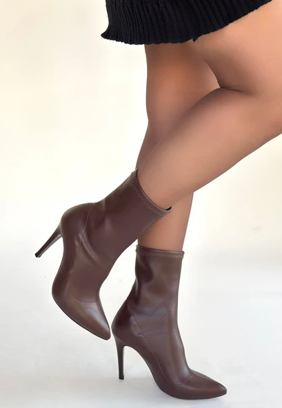 Verena Acı Kahve Cilt Topuklu Streç Bot - Resim 2