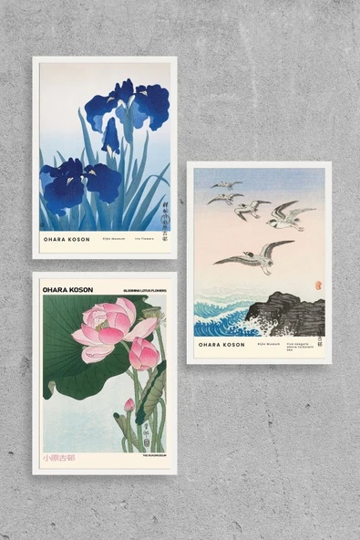 Vazodaki Çiçekler Üçlü Ahşap Çerçeveli Tablo ürün görseli 1