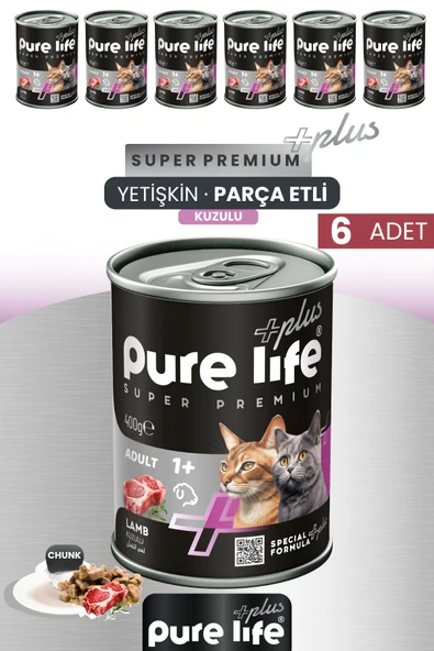 Plus 6'lı Kuzulu Yetişkin Kedi Chunk Konserve Parça Etli Yaş Mama 400 Gr ürün görseli 1