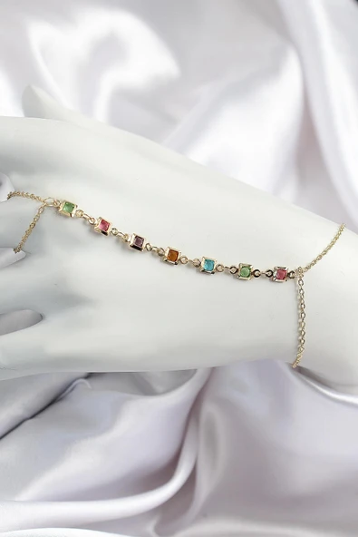 idimilla Pirinç Renkli Kare Zirkon Taşlı Y Model Gold Renk Kadın Şahmeran ürün görseli 1