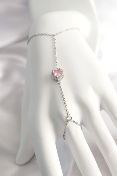 idimilla 316L Çelik Gümüş Renk Pembe Zirkon Taşlı Kalp Şahmeran ürün görseli 1